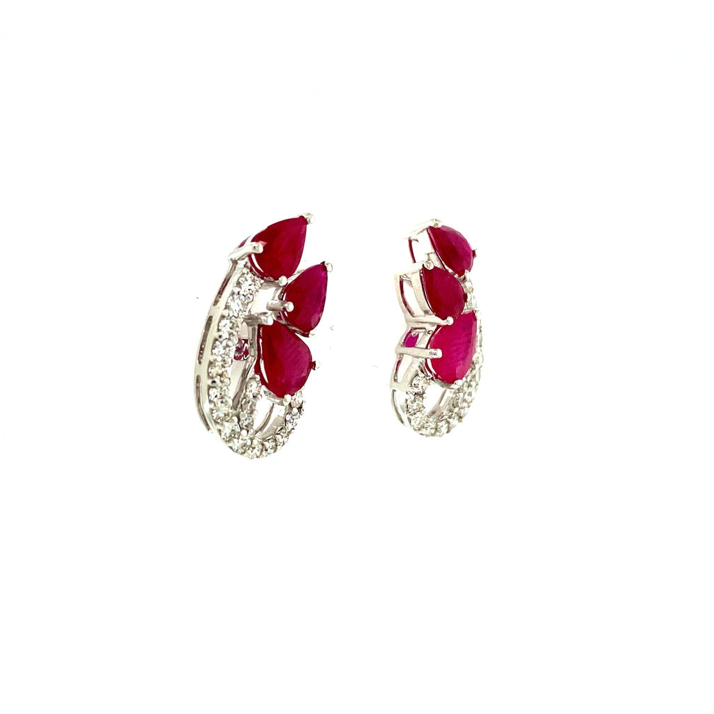 Ruby and Diamond Earring in 18K White Gold - KGT 33463