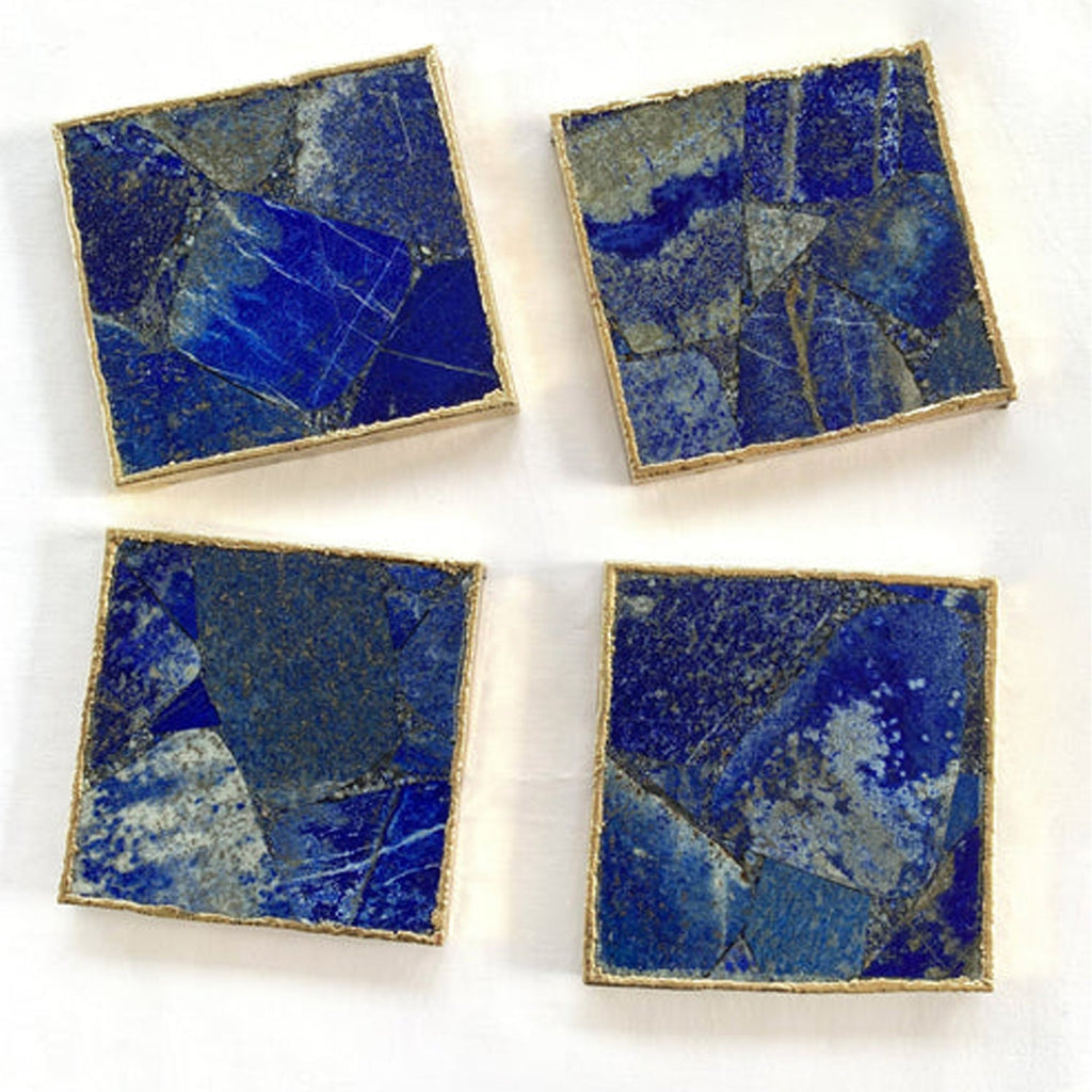 Set of 4 square lapis blue coasters with gold-toned beveled edges