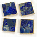 Set of 4 square lapis blue coasters with gold-toned beveled edges