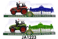 Traktor, hátul borona, lend., 2 szín, 36*11 cm plf.