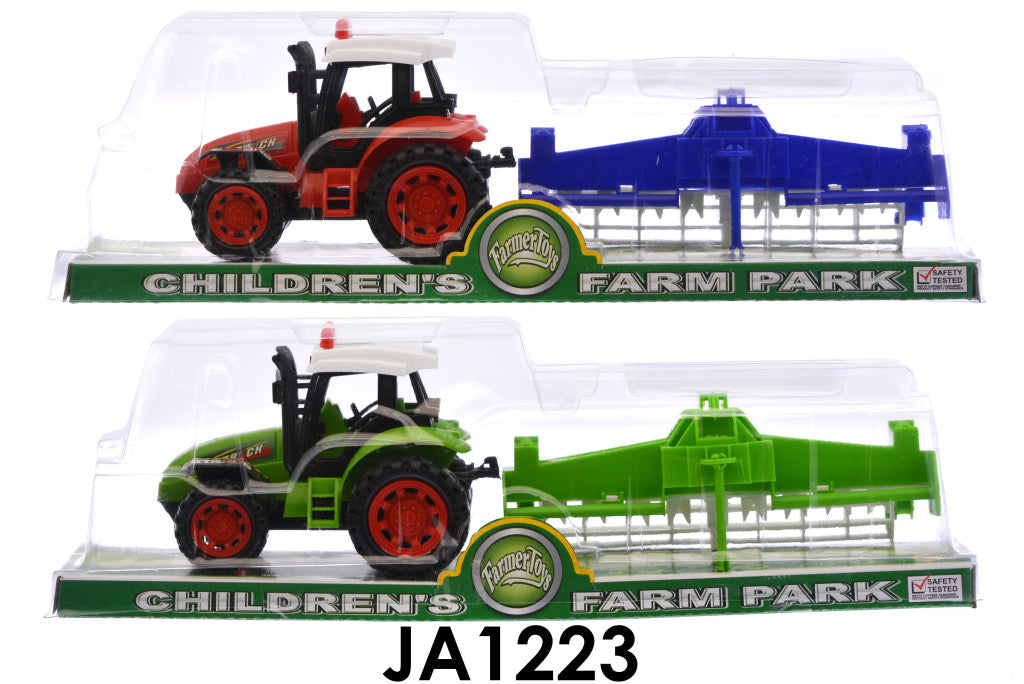 Traktor, hátul borona, lend., 2 szín, 36*11 cm plf.