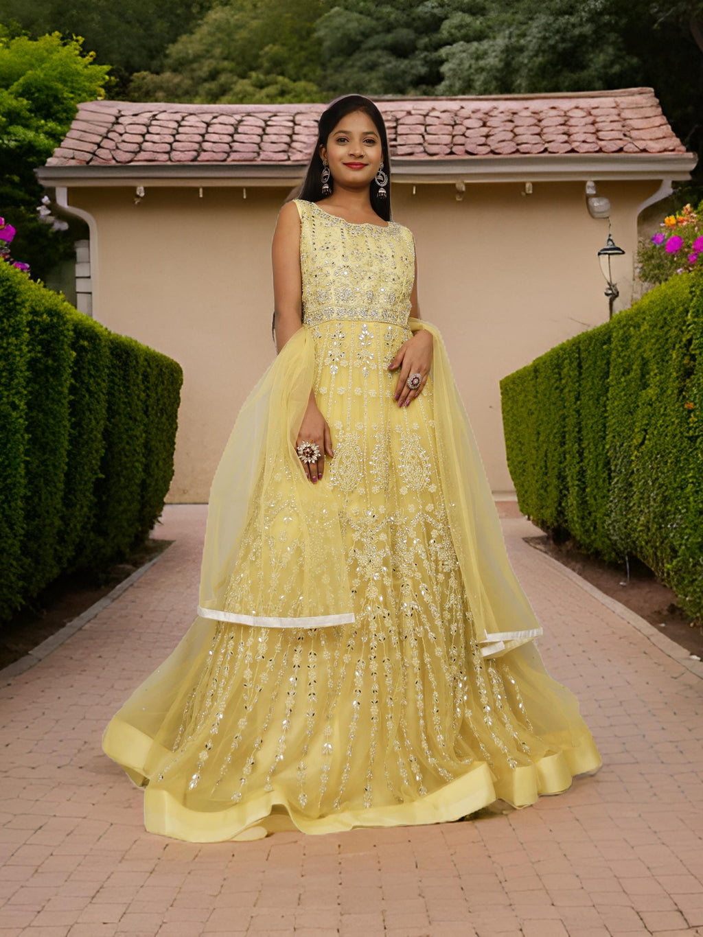 Net Fabric Gown with Pearl & Embroidery by Shreekama