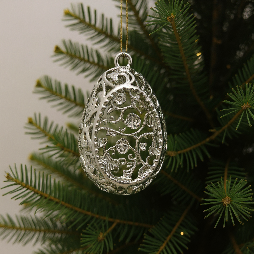 Floral Egg Christmas Ornament | Metallic Tree Decoration in Gold, Silver & Antique | Set of 2 or 4