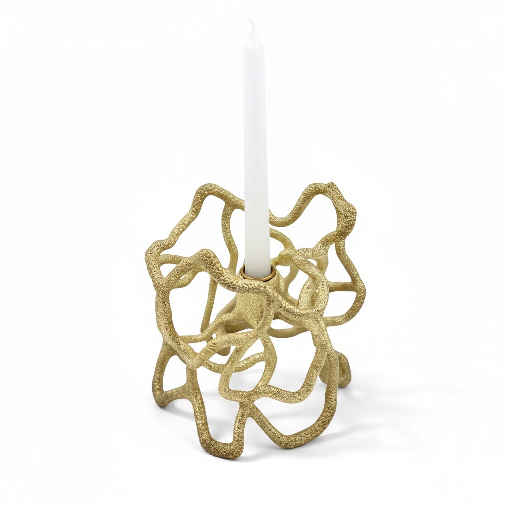 Organic Abstract Candle Holder - Electro-formed Sculptural Taper Candle Stand | Gold, Silver or Antique Finish
