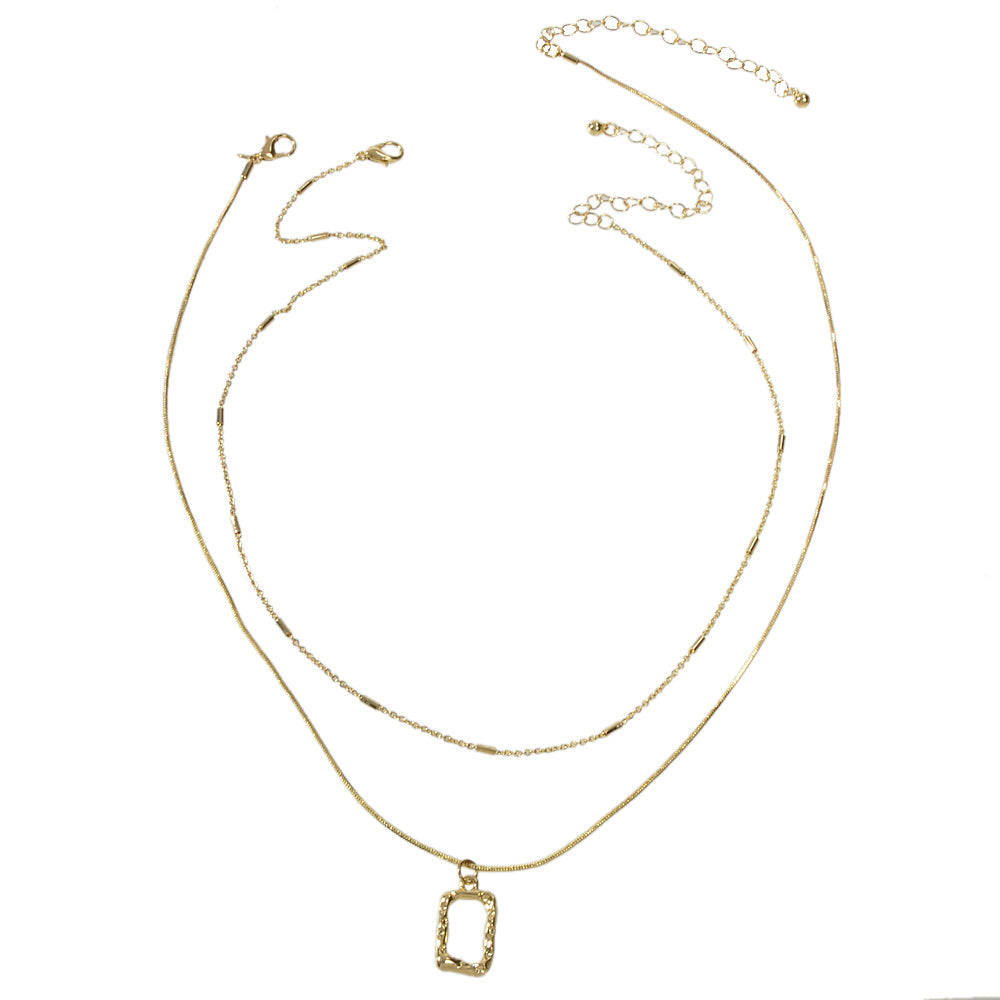 2 pcs Minimalist Gold Silver Chain Square Pendant Necklace Party Decoration Gift