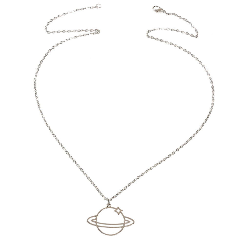 Trendy Jewellery Silver Long Chain Space Planet Charm Necklace Accessories Gift