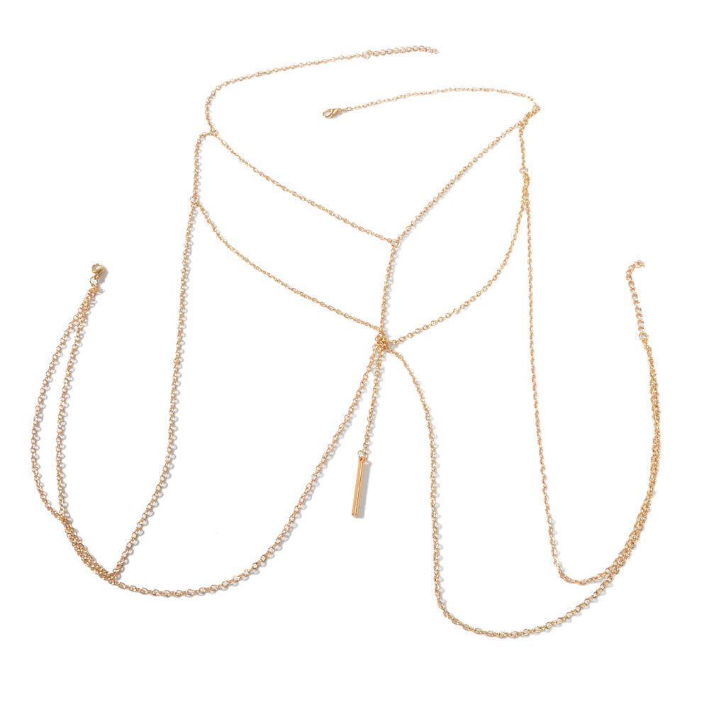 Sexy Gold Bikini Beach Body Chain Layered Chest Harness Belly Waist Jewellery