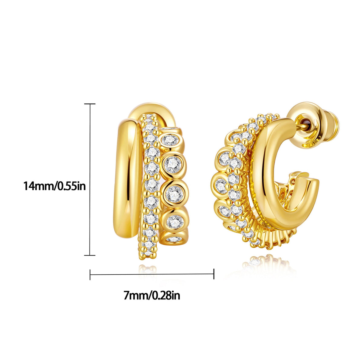 Geometric retro 18K gold earrings with a high-end European and American feel, popular earrings with micro inlaid zircon earrings and ins style earrings
