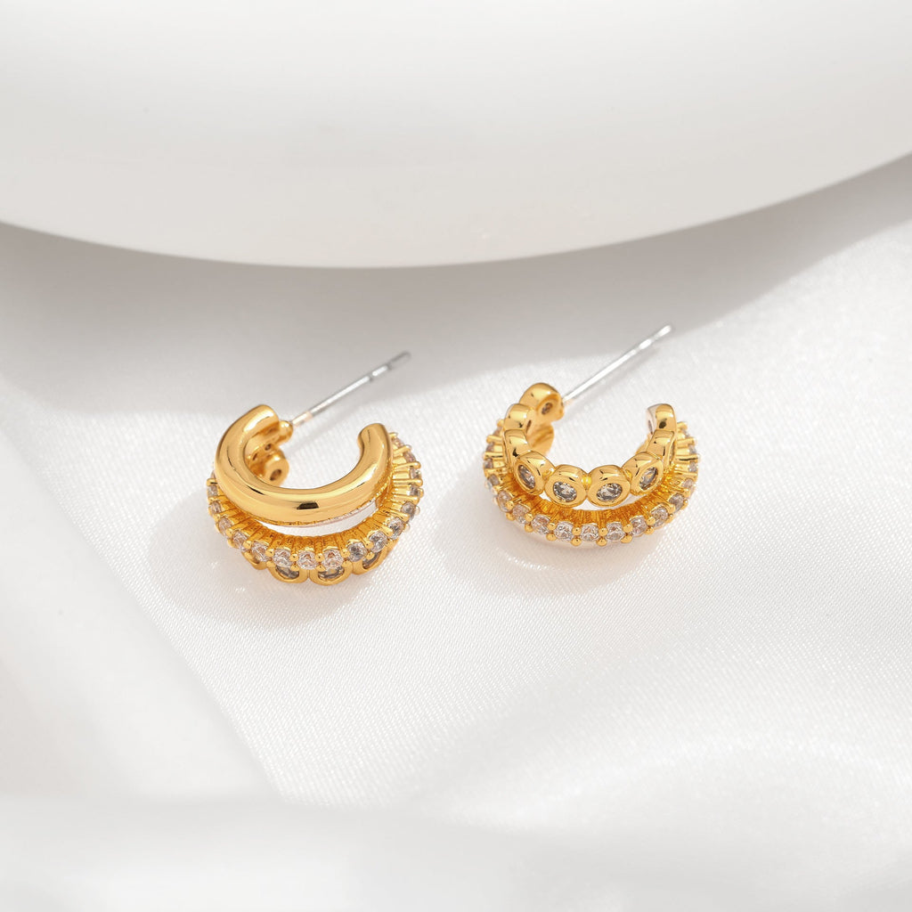 Geometric retro 18K gold earrings with a high-end European and American feel, popular earrings with micro inlaid zircon earrings and ins style earrings