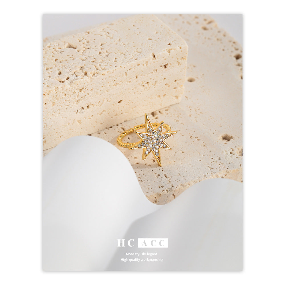 French creative star ring, internet famous and popular, small and fresh diamond studded star ring, female creative meteor ring, trendy style