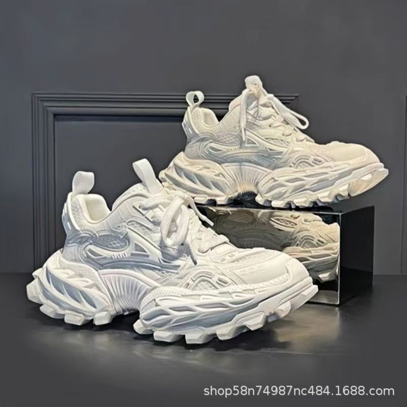 European Genuine Leather Height-Increasing Dad Shoes For Men Popular High-End Men's Shoes Color-Blocked Mesh Thick-Soled Casual Shoes