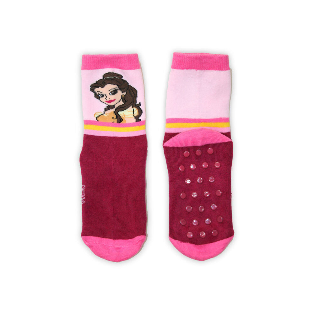 Kids' ankle socks with anti-slip - Disney Princesses - full sock - Bell pattern - burgundy-light pink - 31-34