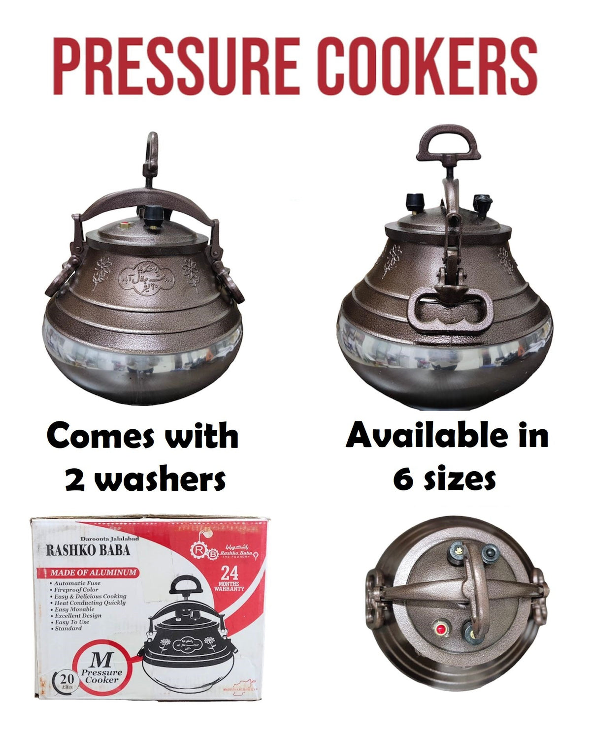 Afghan Asian Pressure Cooker Cauldron Kazan 8 to 30 L – Aluminium Traditional Pot with Two Washers for Cooking and Recipes