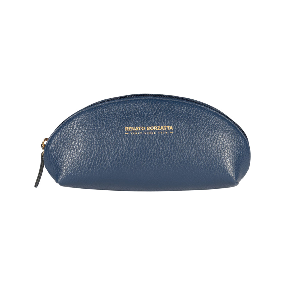 RB1088D | Half-Moon Pencil Case/Clutch Bag Made in Italy in Genuine Dollar Grain Leather. Color: Blue