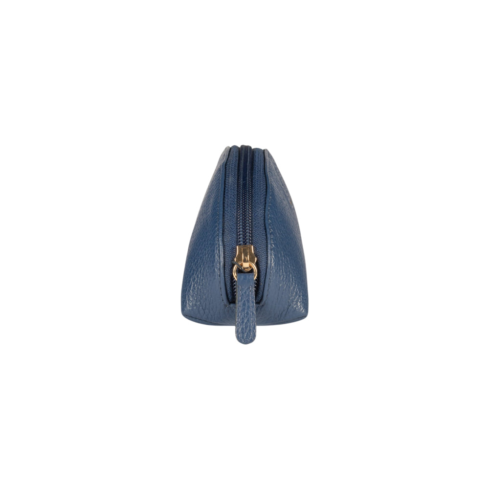 RB1088D | Half-Moon Pencil Case/Clutch Bag Made in Italy in Genuine Dollar Grain Leather. Color: Blue