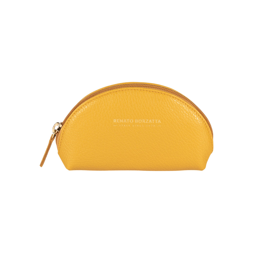RB1089AR | Half-Moon Clutch Bag Made in Italy in Genuine Dollar-Grain Leather. Mustard Color