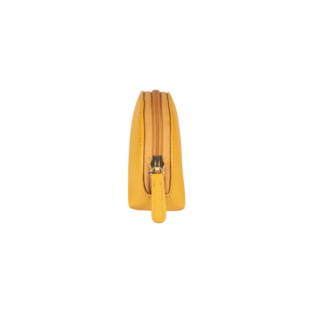 RB1089AR | Half-Moon Clutch Bag Made in Italy in Genuine Dollar-Grain Leather. Mustard Color
