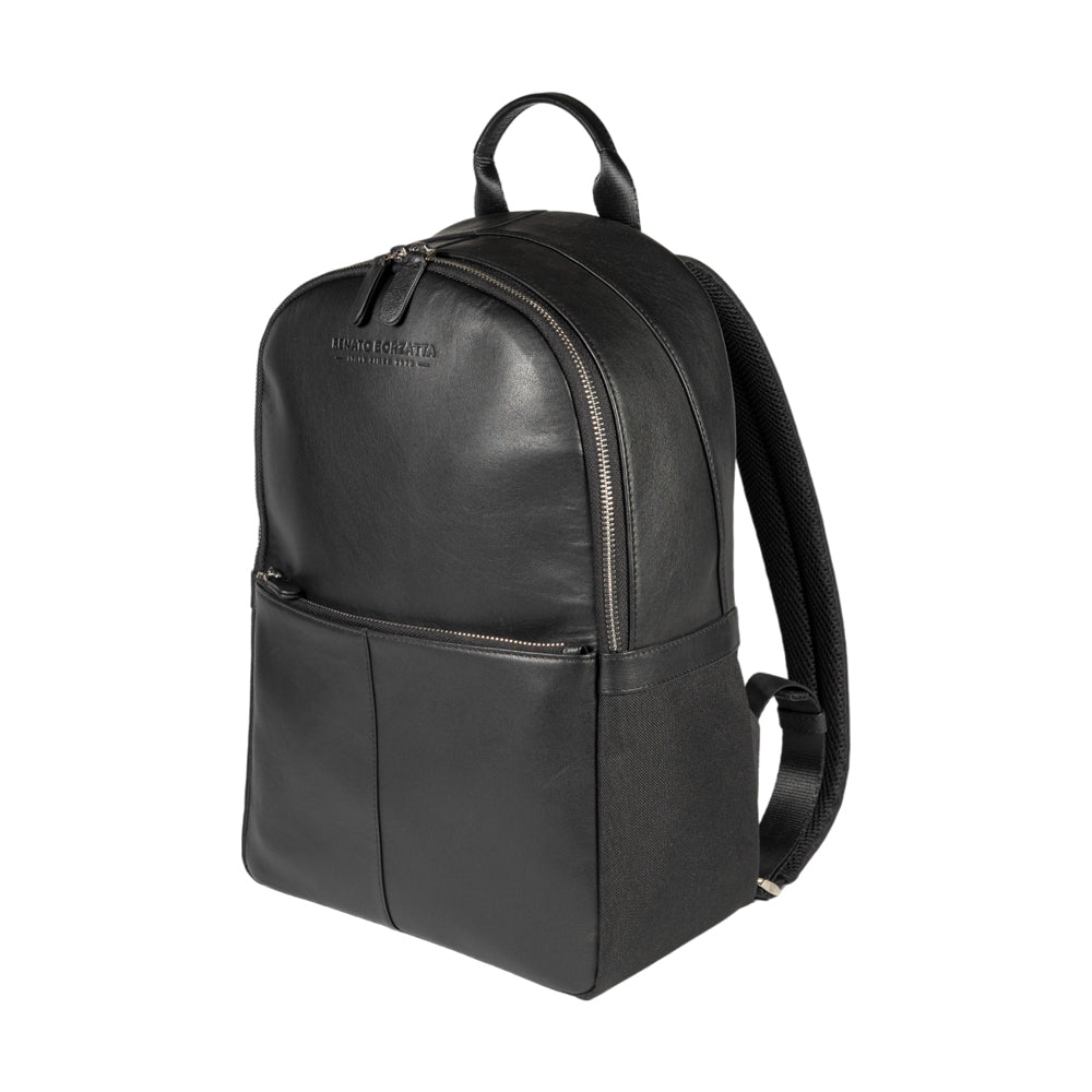 RB2001A | Netbook/Tablet Carrier Backpack in Nylon/Vera Leather, with light grain. Zipper closure and adjustable shoulder straps - Black color - Dimensions: 27 x 38 x 14 cm. Packaging: Non-Woven Fabric Bag - Bag at Dealshubindia