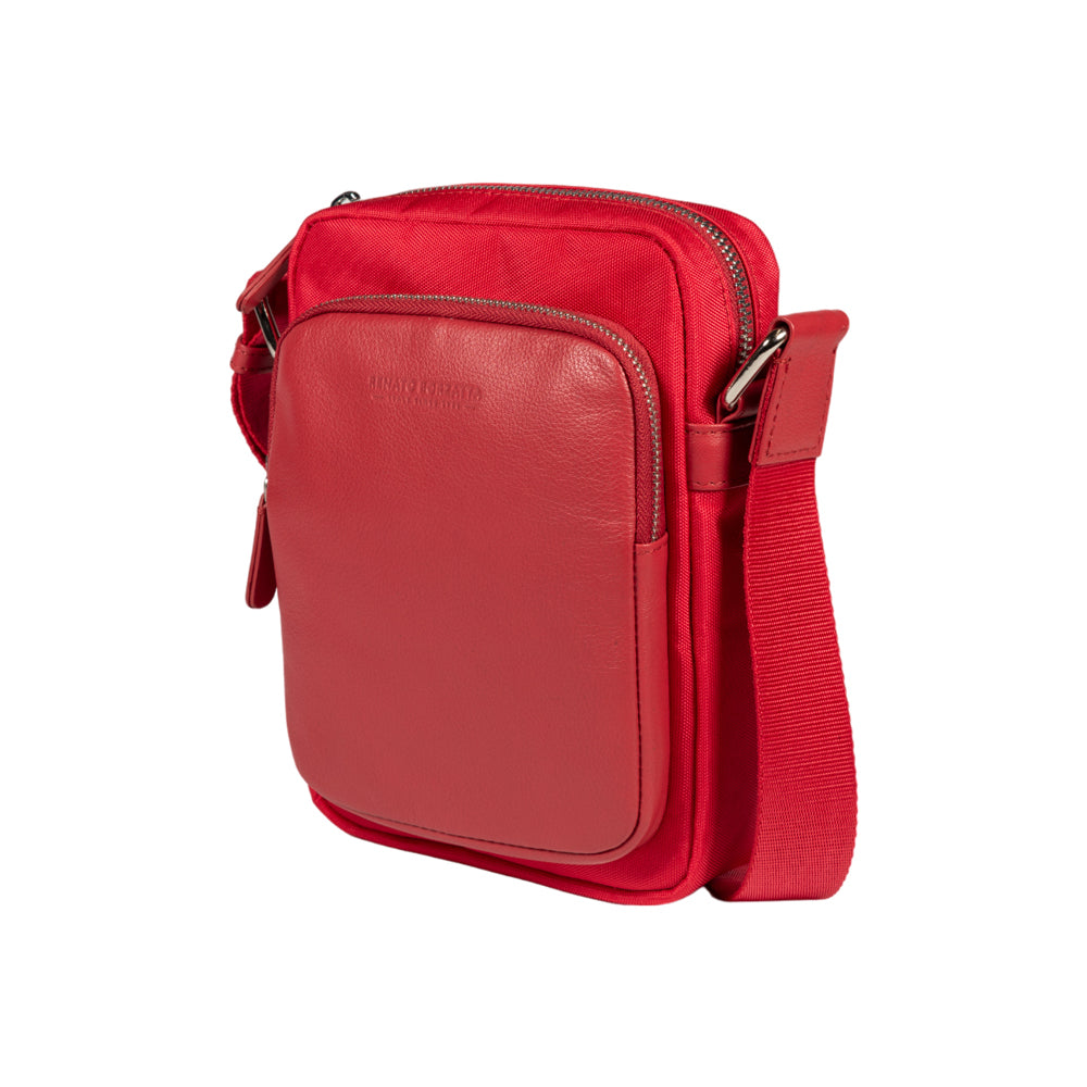 RB2002V | Nylon/Vera Leather Shoulder Bag, with light grain. Zipper closure and adjustable shoulder strap - Red color - Size: 15.5 x 21 x 7 cm. Packaging: Non-Woven Fabric Bag - Bag at Dealshubindia