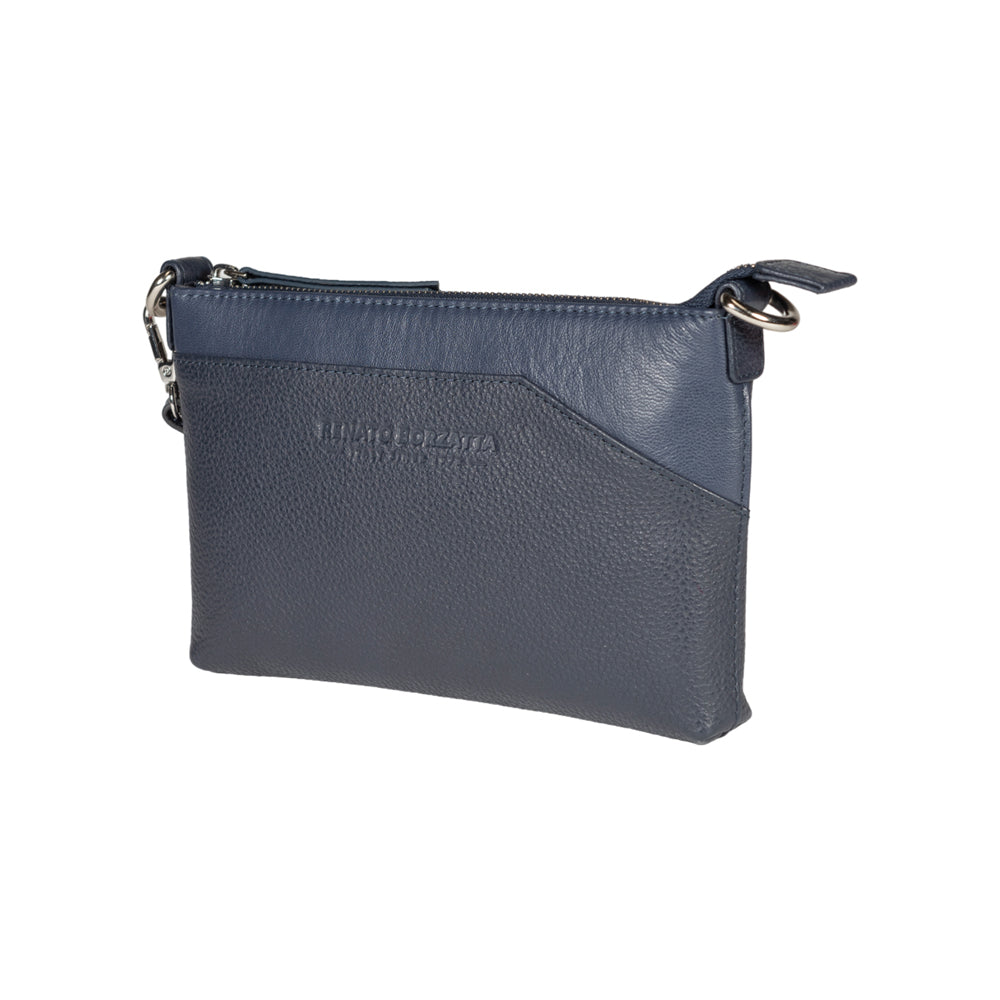 RB2003D | Genuine full-grain leather shoulder/wrist bag, dollar/light grain. Removable shoulder strap and handle. Blue color. Dimensions: 22 x 14 x 2.5 cm. Packaging: Non-Woven Fabric Bag - Bag at Dealshubindia