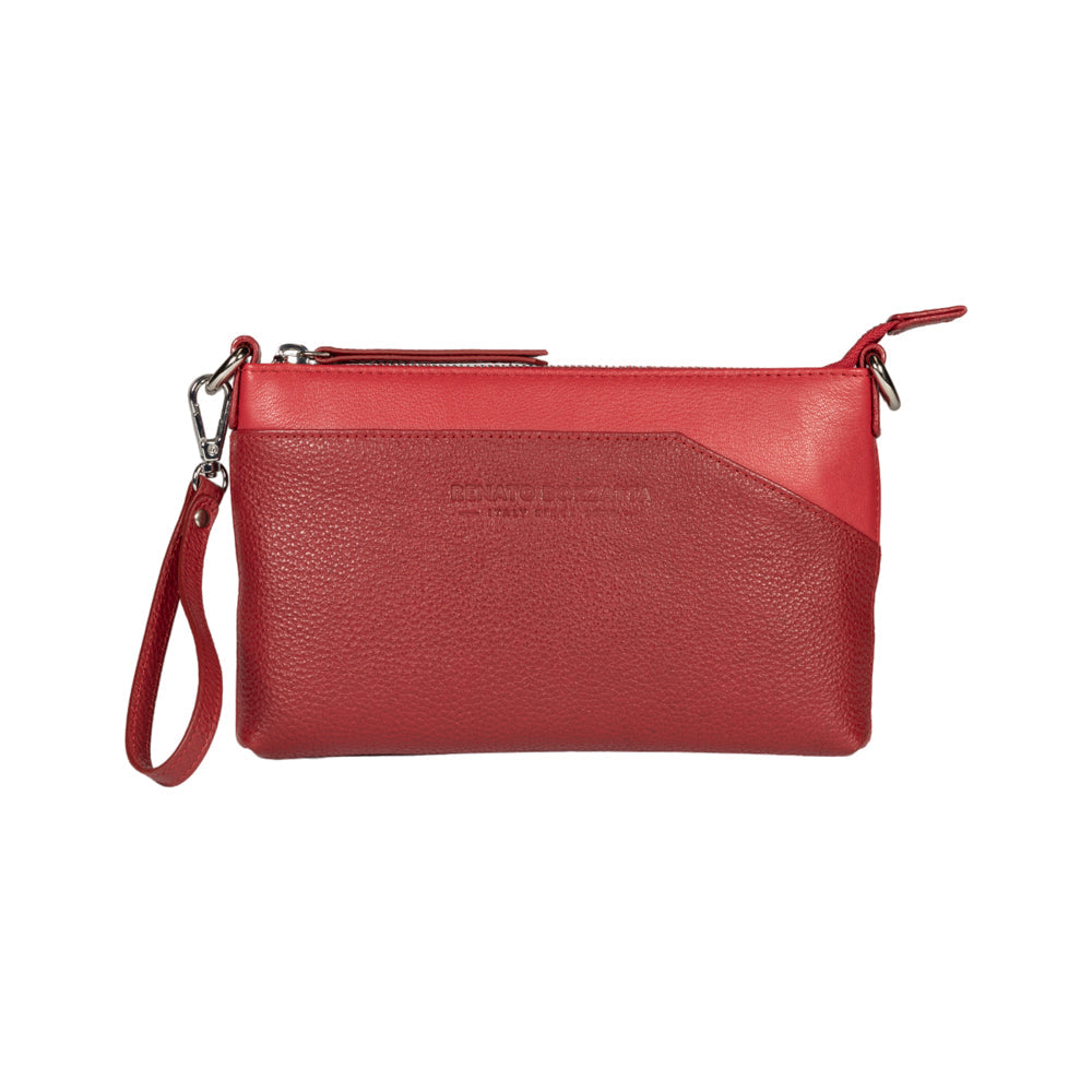 RB2003V | Shoulder/Wrist Bag made of genuine full grain leather, dollar/light grain. Removable shoulder strap and handle. Red color. Dimensions: 22 x 14 x 2.5 cm. Packaging: Non-Woven Fabric Bag - Bag at Dealshubindia