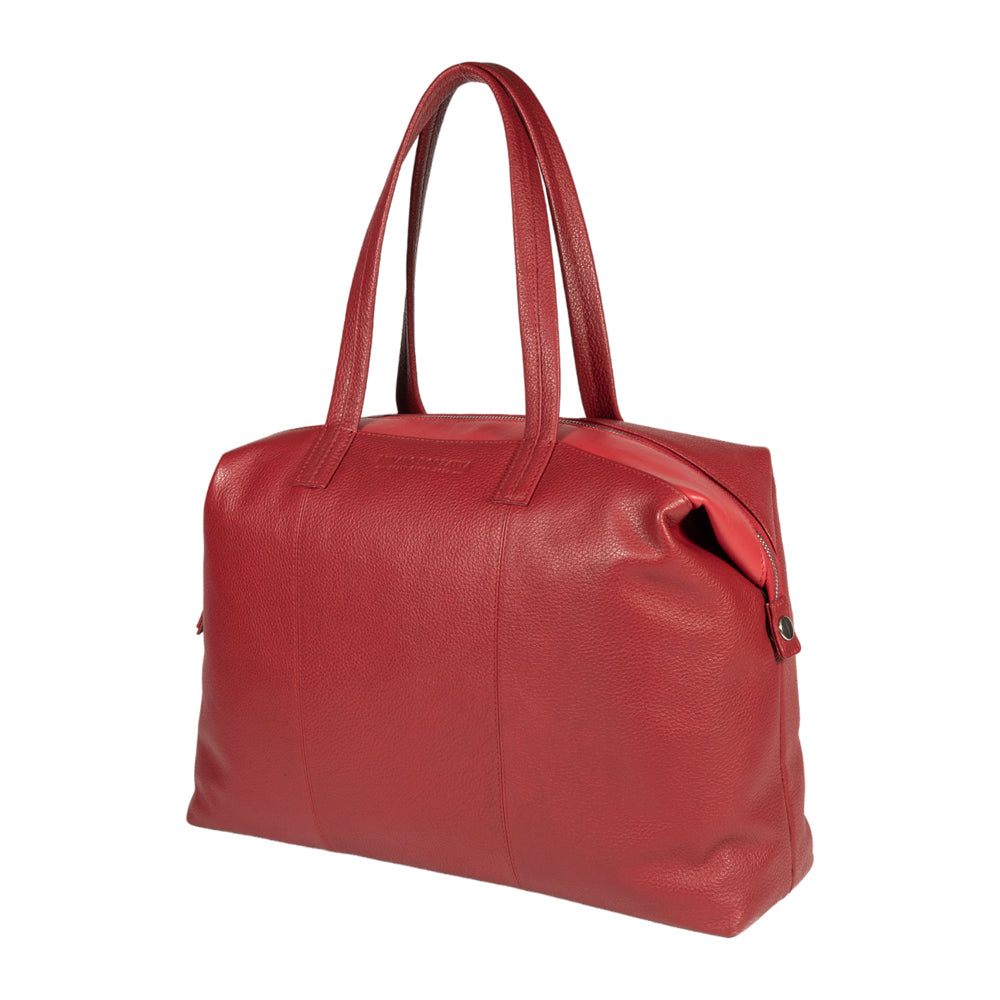 RB2004V | Shopping Bag Convertible to Trunk made of genuine full grain leather, dollar/light grain. Double handles. Red color. Dimensions: 43 x 36 x 14 cm. Packaging: Non-Woven Fabric Bag. - Bag at Dealshubindia