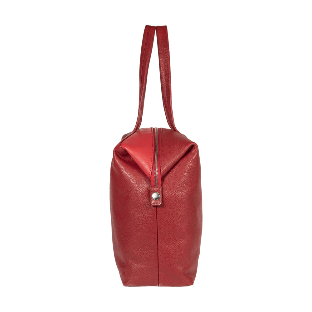 RB2004V | Shopping Bag Convertible to Trunk made of genuine full grain leather, dollar/light grain. Double handles. Red color. Dimensions: 43 x 36 x 14 cm. Packaging: Non-Woven Fabric Bag. - Bag at Dealshubindia