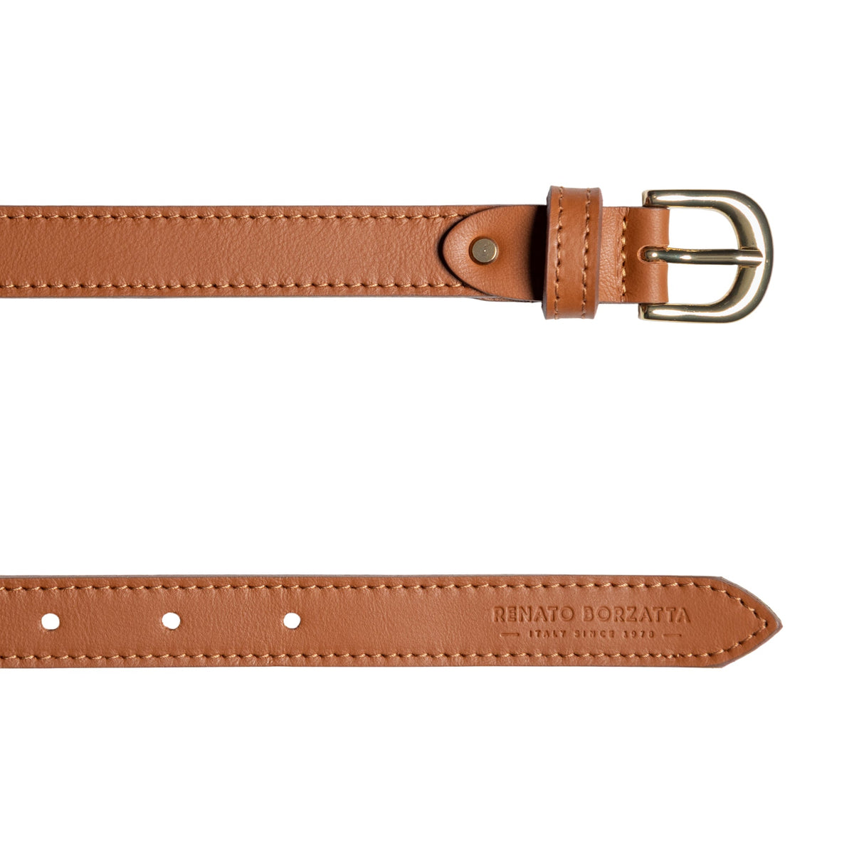 RB4018S | Women's Belt Made in Italy in Soft Genuine Sauvage Leather. Polished Gold-Finish Buckle. Cognac Color. Dimensions: 115 x 2.0 x 0.5 cm (waistline 100 cm) - Accessory at Dealshubindia