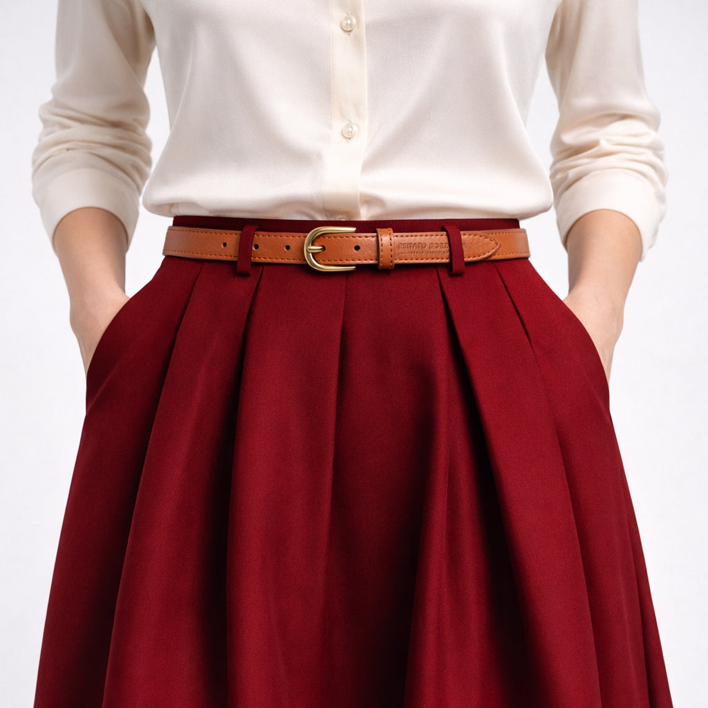 RB4018S | Women's Belt Made in Italy in Soft Genuine Sauvage Leather. Polished Gold-Finish Buckle. Cognac Color. Dimensions: 115 x 2.0 x 0.5 cm (waistline 100 cm) - Accessory at Dealshubindia