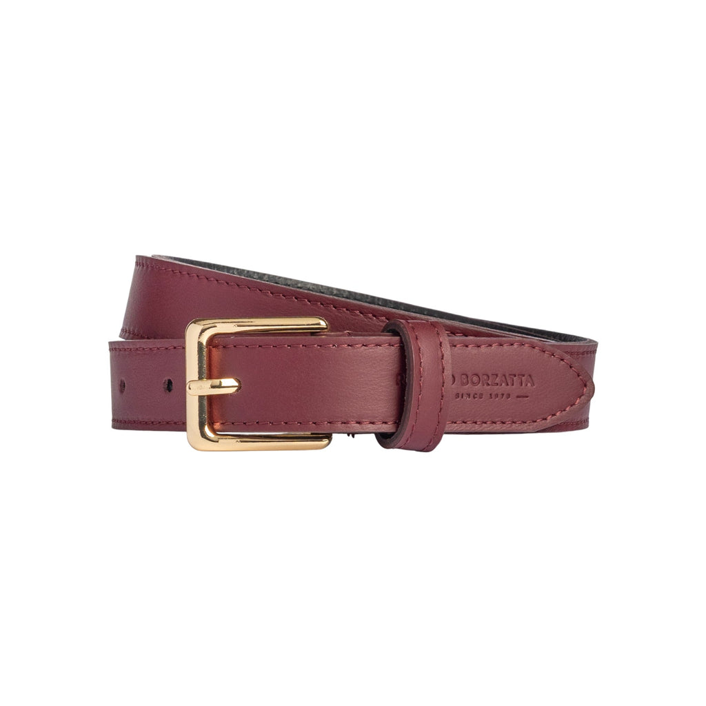 RB4019X | Women's Belt Made in Italy in Genuine Soft Sauvage Leather. Polished Gold-finish buckle. Bordeaux color. Dimensions: 115 x 2.5 x 0.5 cm (waistline 100 cm) - Accessory at Dealshubindia