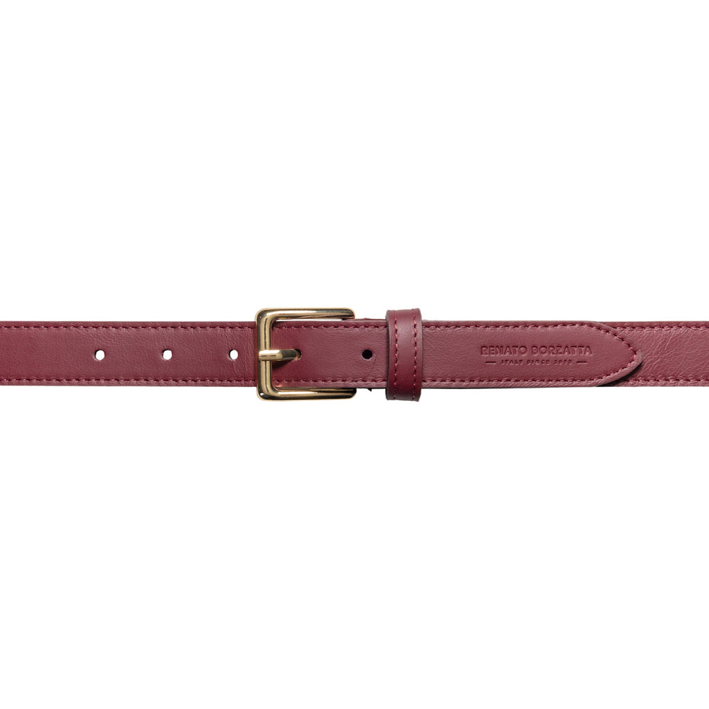 RB4019X | Women's Belt Made in Italy in Genuine Soft Sauvage Leather. Polished Gold-finish buckle. Bordeaux color. Dimensions: 115 x 2.5 x 0.5 cm (waistline 100 cm) - Accessory at Dealshubindia