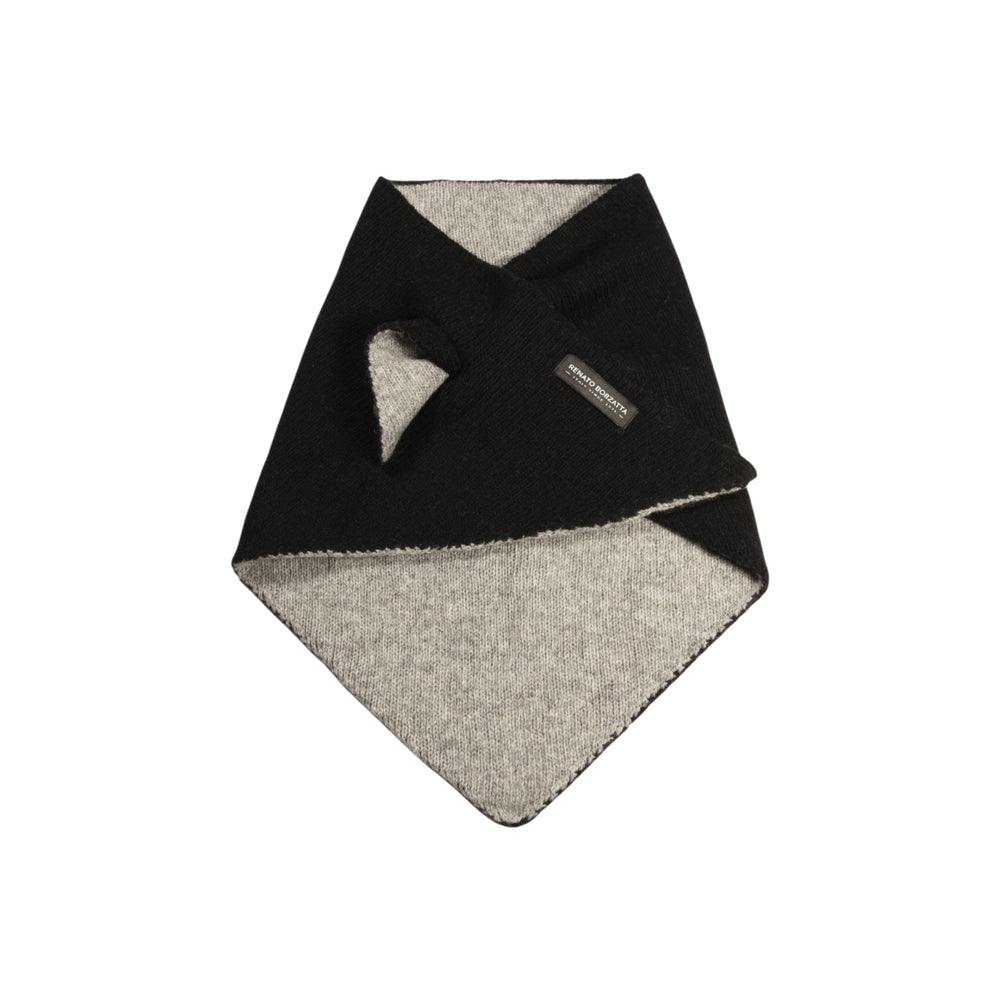 RB5009GW | COURMAYEUR - Women's Double-Sided Triangular Scarf with Buttonhole in Plain Knit, Made in Italy. Color: Black/Grey - Hats and Scarves at Dealshubindia