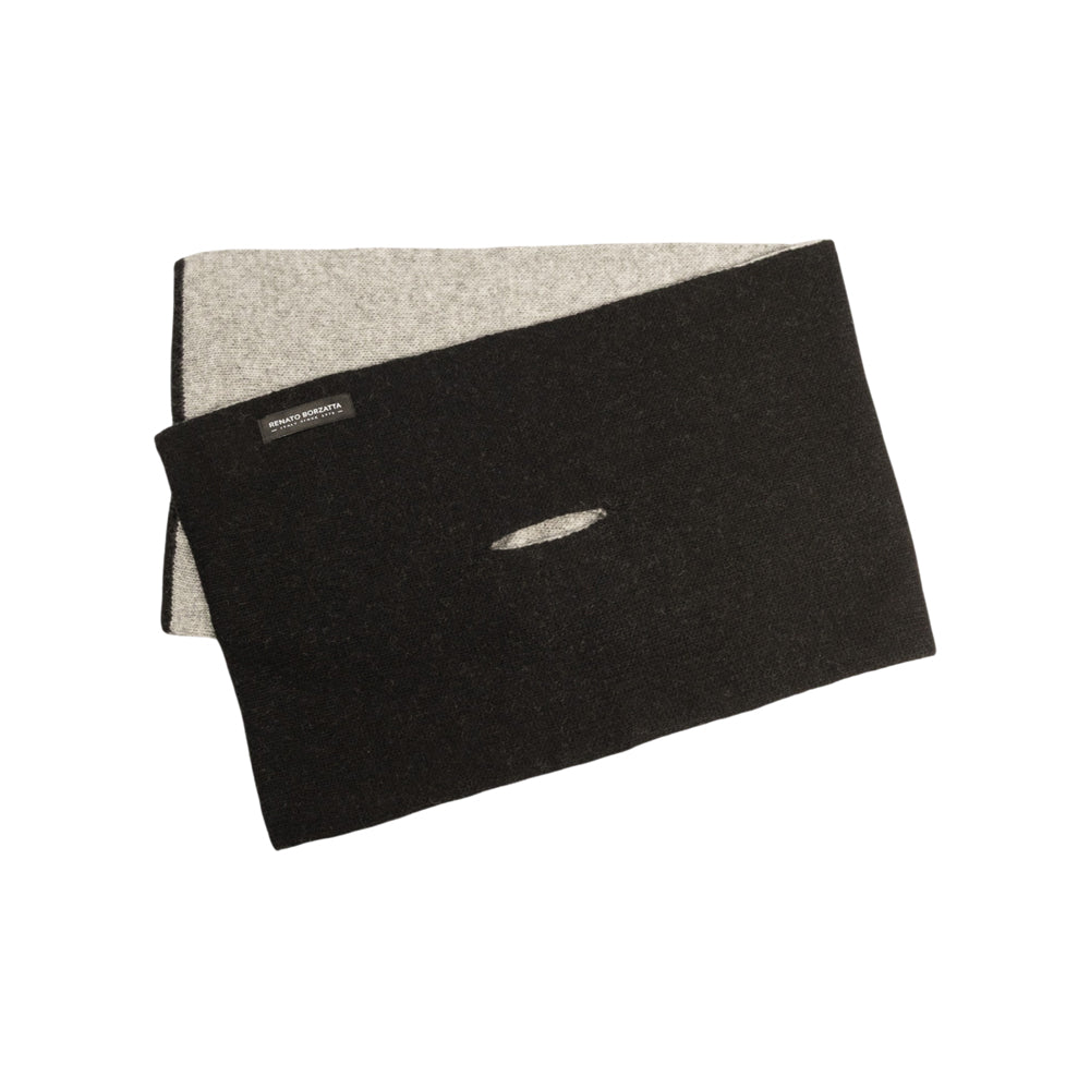 RB5010GW | COURMAYEUR - Unisex Double-Sided Short Neck Warmer Scarf with Buttonhole in Plain Knit Made in Italy. Color: Black/Grey - Hats and Scarves at Dealshubindia