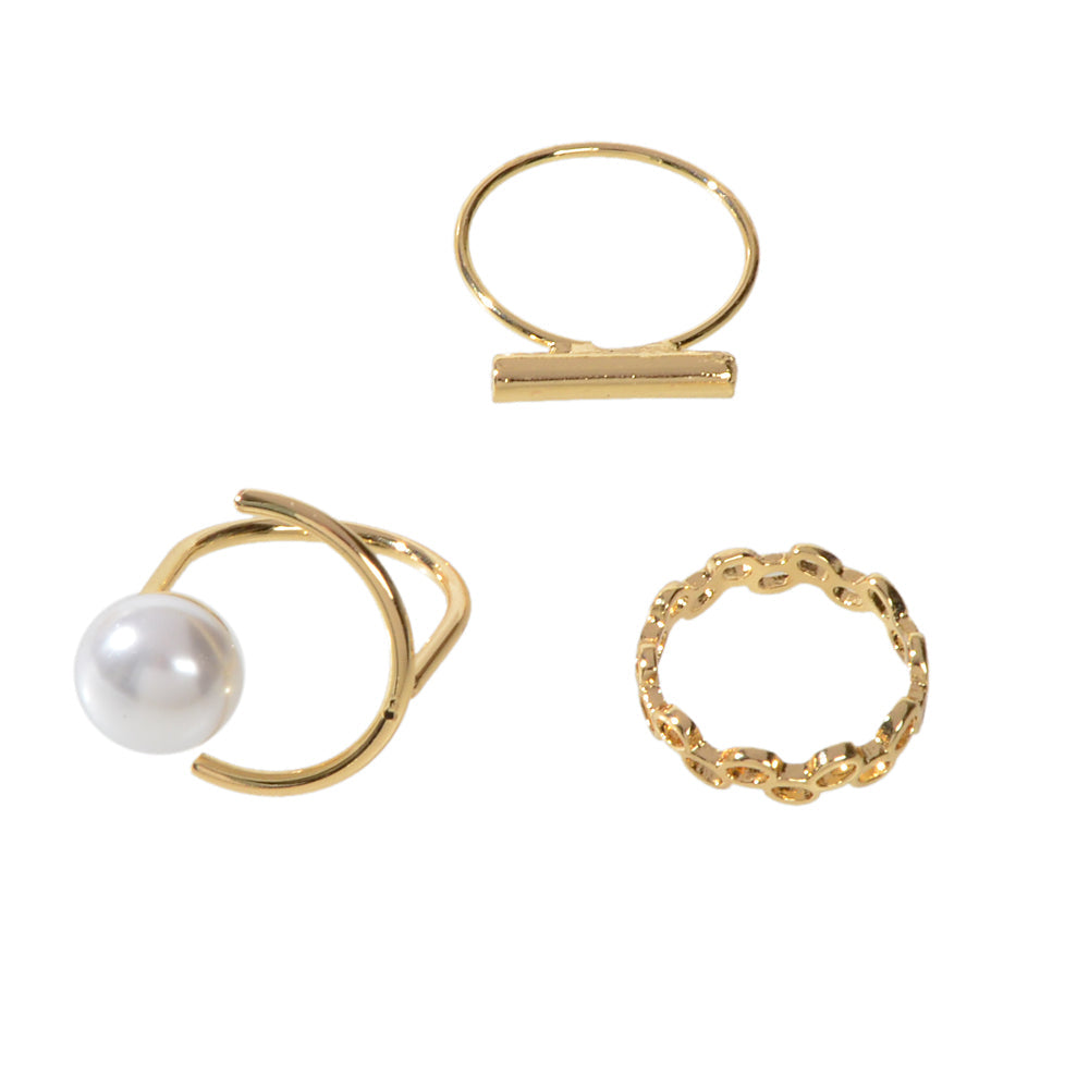 3 pcs Pearl Decor Gold Midi Finger Knuckle Rings set Teens Party Jewellery Gift