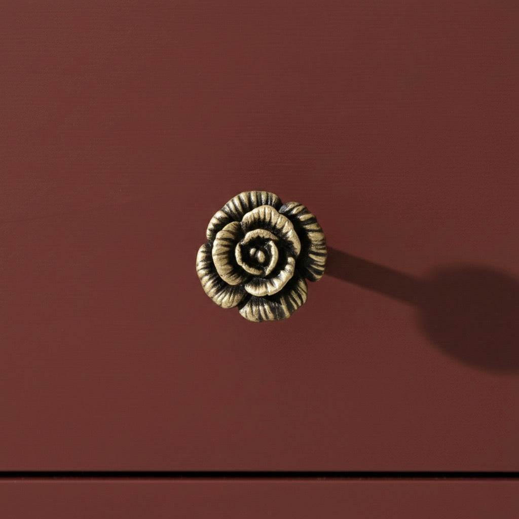 Open Rose Cabinet Knobs in Antique Brass