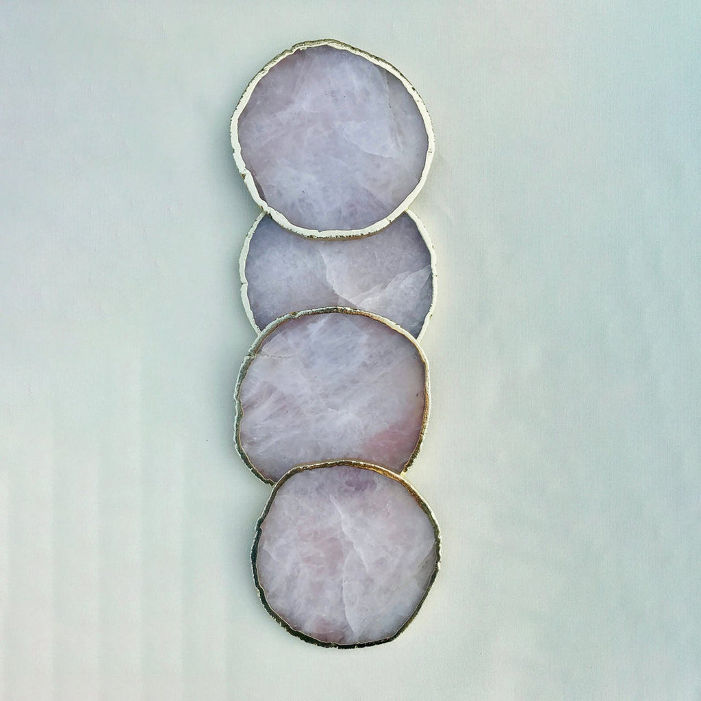 Rose Quartz Hand Rounded Coasters – Set of 4