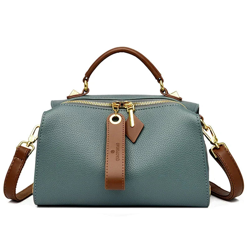Crossbody Tote Bag Solid PU Leather Shoulder Women (Green) - Apparel & Accessories > Handbags, Wallet's & Cases > Handbags > Cross Body Bags at Dealshubindia