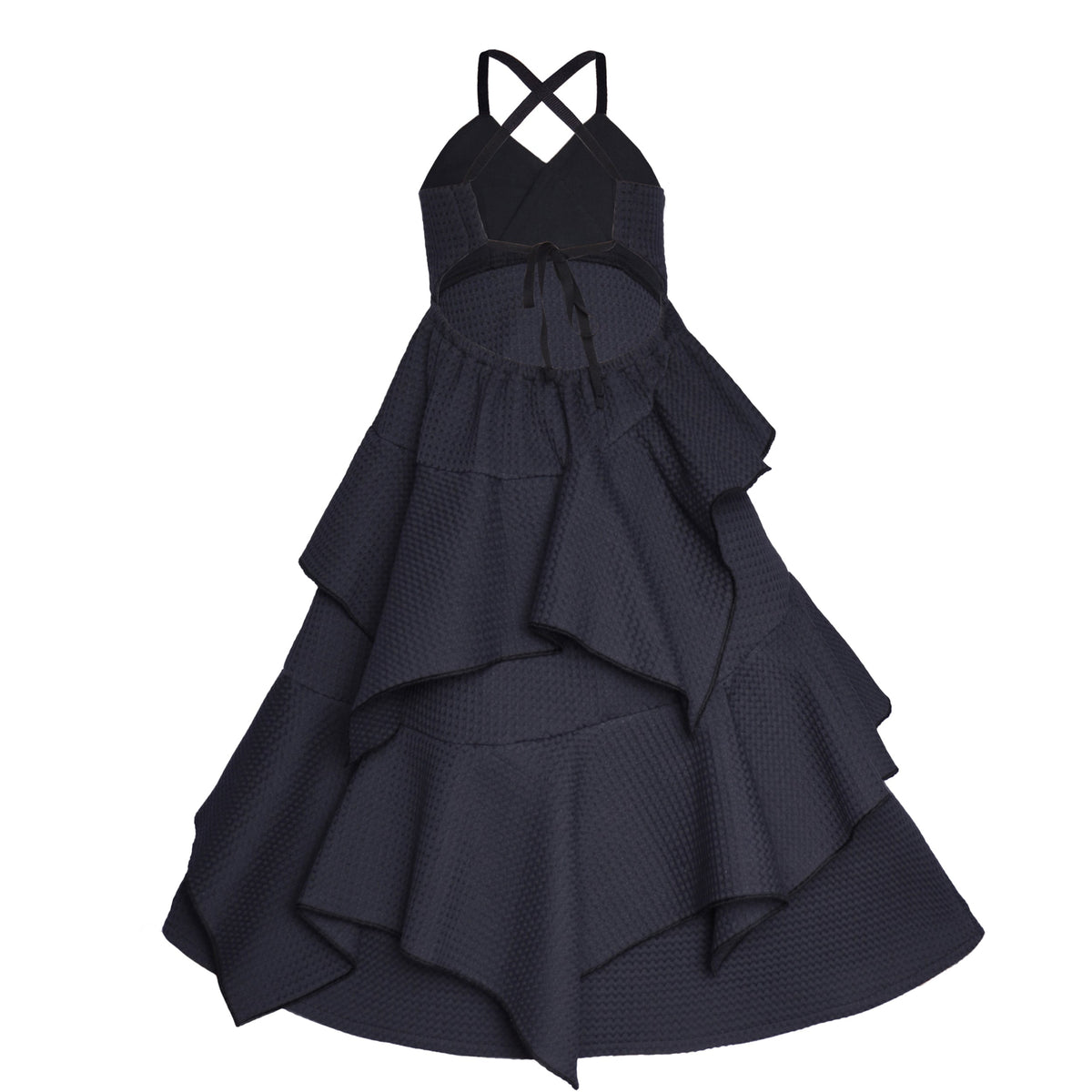 Black Waffle Cotton Gown for Girls