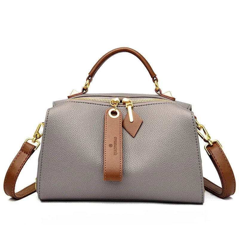 Crossbody Tote Bag Solid PU Leather Shoulder Women (Gray) - Apparel & Accessories > Handbags, Wallet's & Cases > Handbags > Cross Body Bags at Dealshubindia