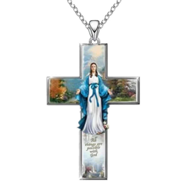 Vintage Women Cross Pendant Religious Belief Jesus Cross Painted Sticker Pendant Charm Necklaces for Women Cross Jewelry Gift - n/a at Dealshubindia