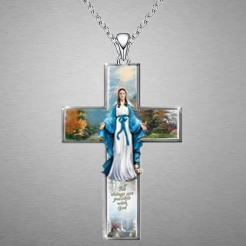 Vintage Women Cross Pendant Religious Belief Jesus Cross Painted Sticker Pendant Charm Necklaces for Women Cross Jewelry Gift - n/a at Dealshubindia
