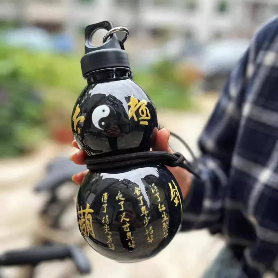 2pcs 800ml Gourd Water Bottle Black