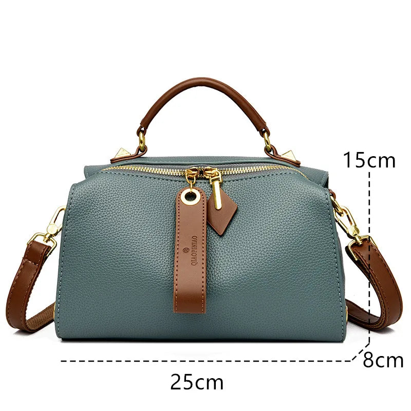 Crossbody Tote Bag Solid PU Leather Shoulder Women (Green) - Apparel & Accessories > Handbags, Wallet's & Cases > Handbags > Cross Body Bags at Dealshubindia