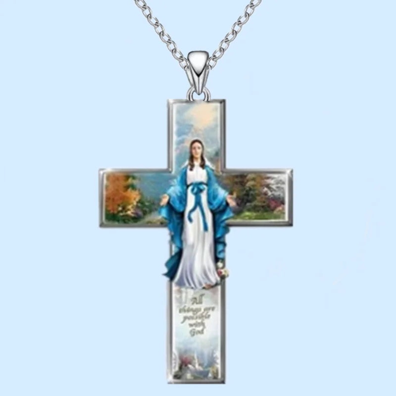 Vintage Women Cross Pendant Religious Belief Jesus Cross Painted Sticker Pendant Charm Necklaces for Women Cross Jewelry Gift - n/a at Dealshubindia