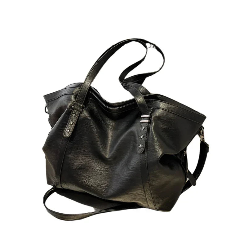 Leather Womens Tote Shoulder Crossbody Bag (Black) - Apparel & Accessories > Handbags, Wallet's & Cases > Handbags > Shopper Bags at Dealshubindia