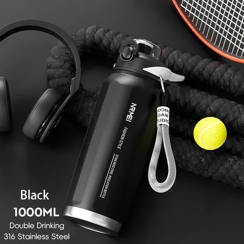 1000ML One Button Open Thermos Bottle Black