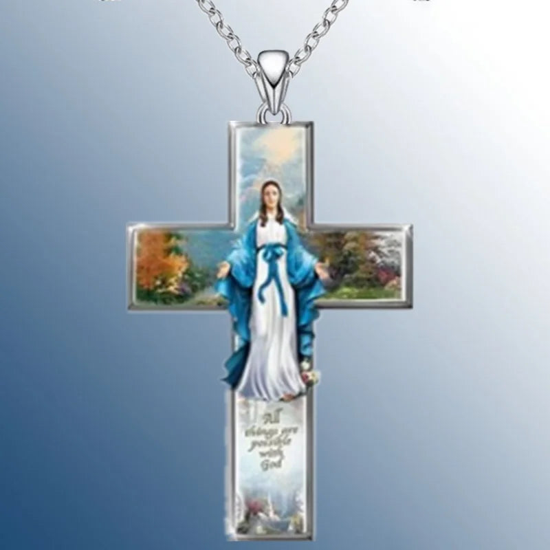 Vintage Women Cross Pendant Religious Belief Jesus Cross Painted Sticker Pendant Charm Necklaces for Women Cross Jewelry Gift - n/a at Dealshubindia