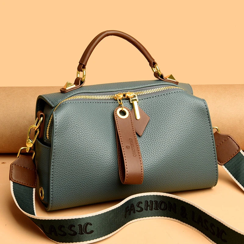 Crossbody Tote Bag Solid PU Leather Shoulder Women (Green) - Apparel & Accessories > Handbags, Wallet's & Cases > Handbags > Cross Body Bags at Dealshubindia
