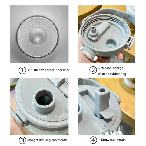1000ml Thermo Bottle with Straw White