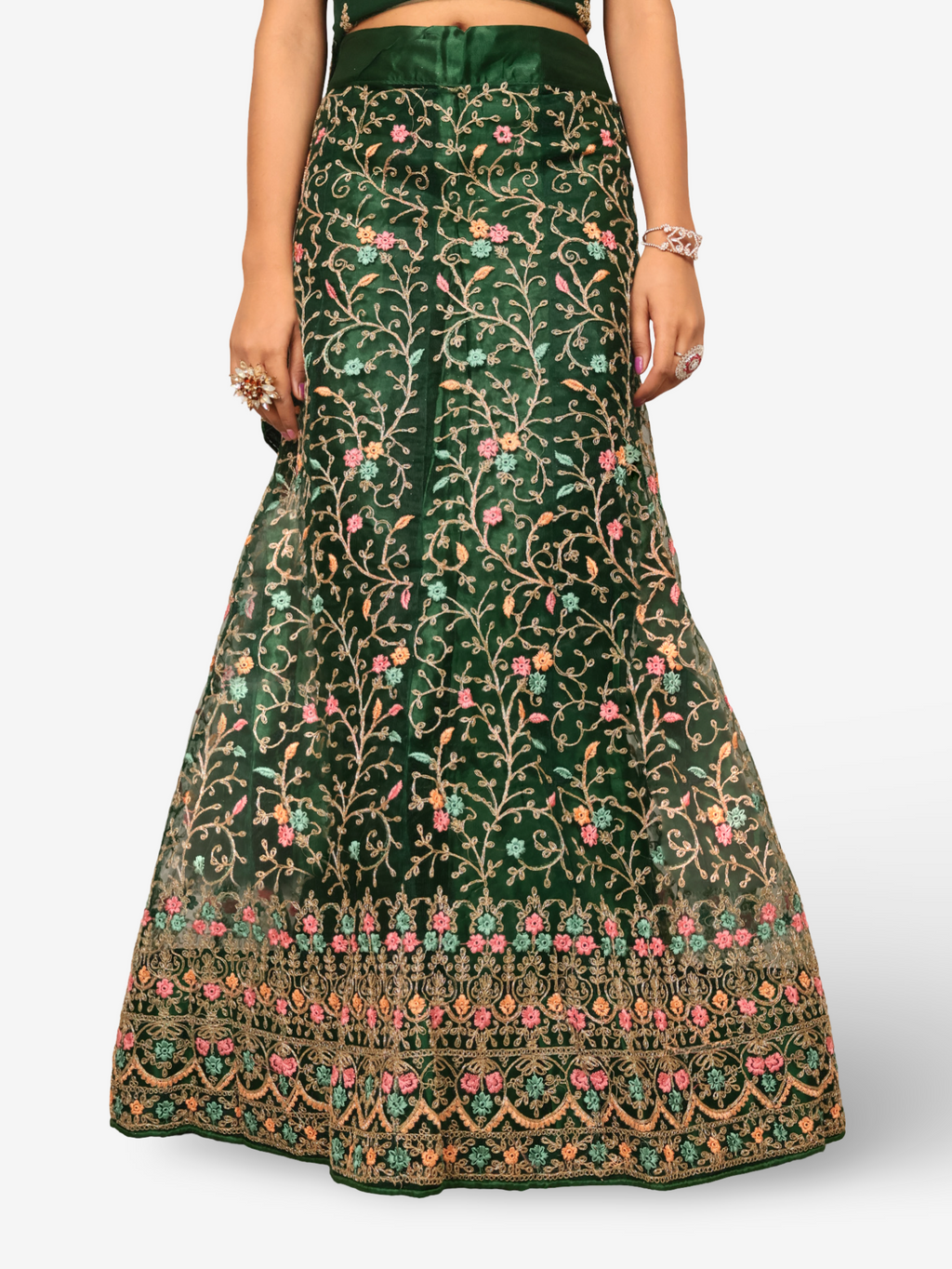 Semi-Stitched Lehenga with Embroidery & Zari Thread Work by Shreekama